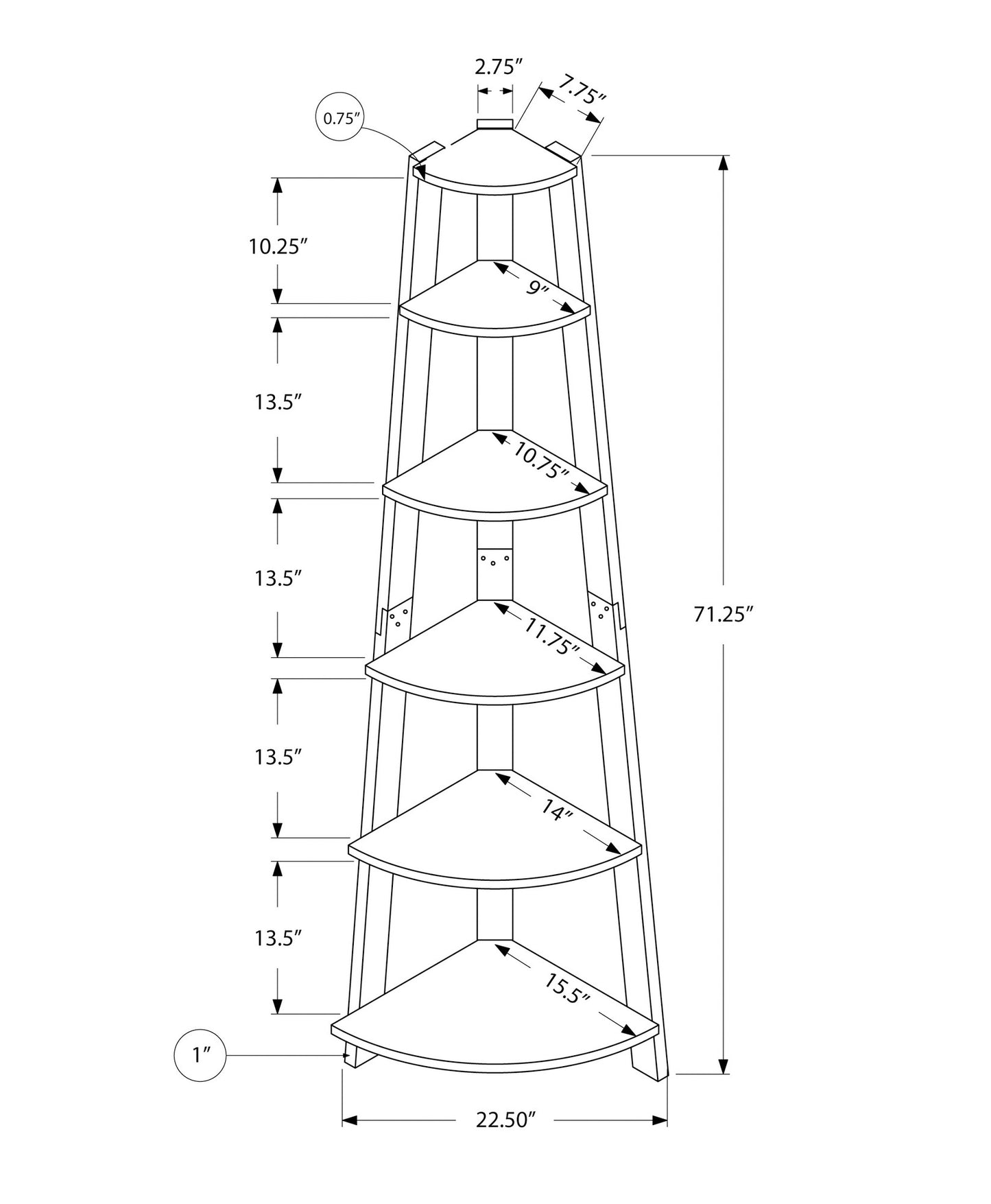 The Spire 71" Golden-Oak 5-Tier Executive Corner Library
