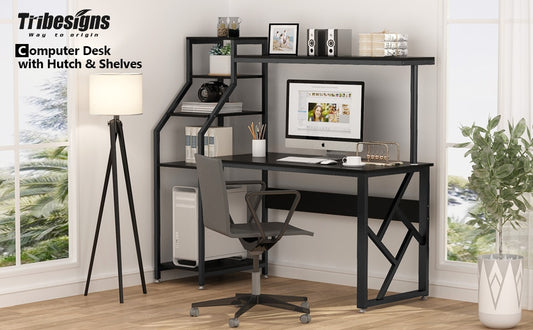 Finest Dynamics Office Desk with 4-Tier Storage Shelves
