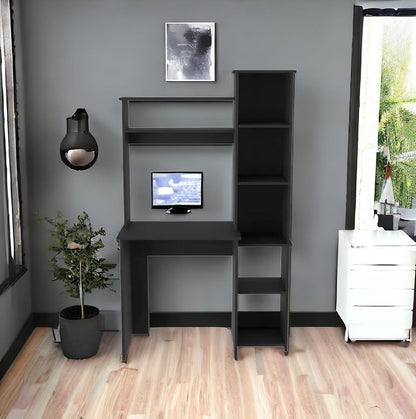 40" Executive Compact Desk | Matte Black & Integrated Hutch