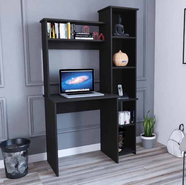 40" Executive Compact Desk | Matte Black & Integrated Hutch