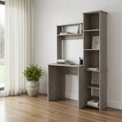 40" Executive Compact Desk | Light Gray & Integrated Hutch