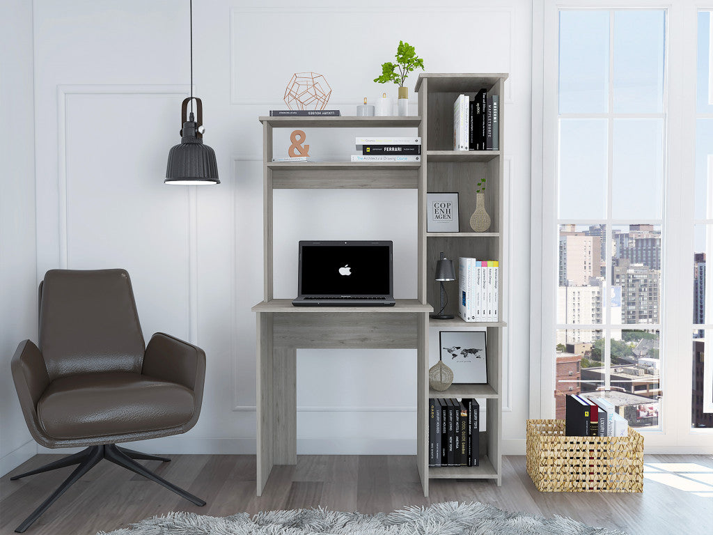 40" Executive Compact Desk | Light Gray & Integrated Hutch