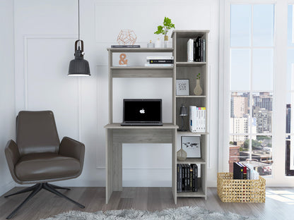 40" Executive Compact Desk | Light Gray & Integrated Hutch