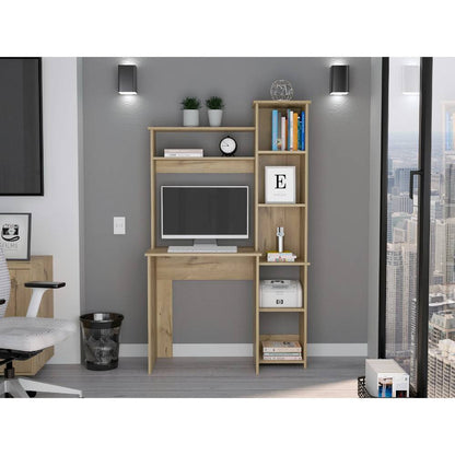 40" Executive Compact Desk | Natural Oak & Integrated Hutch