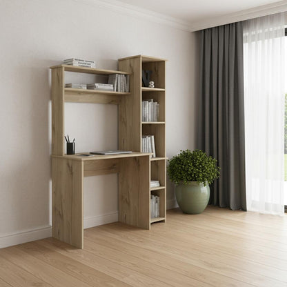 40" Executive Compact Desk | Natural Oak & Integrated Hutch