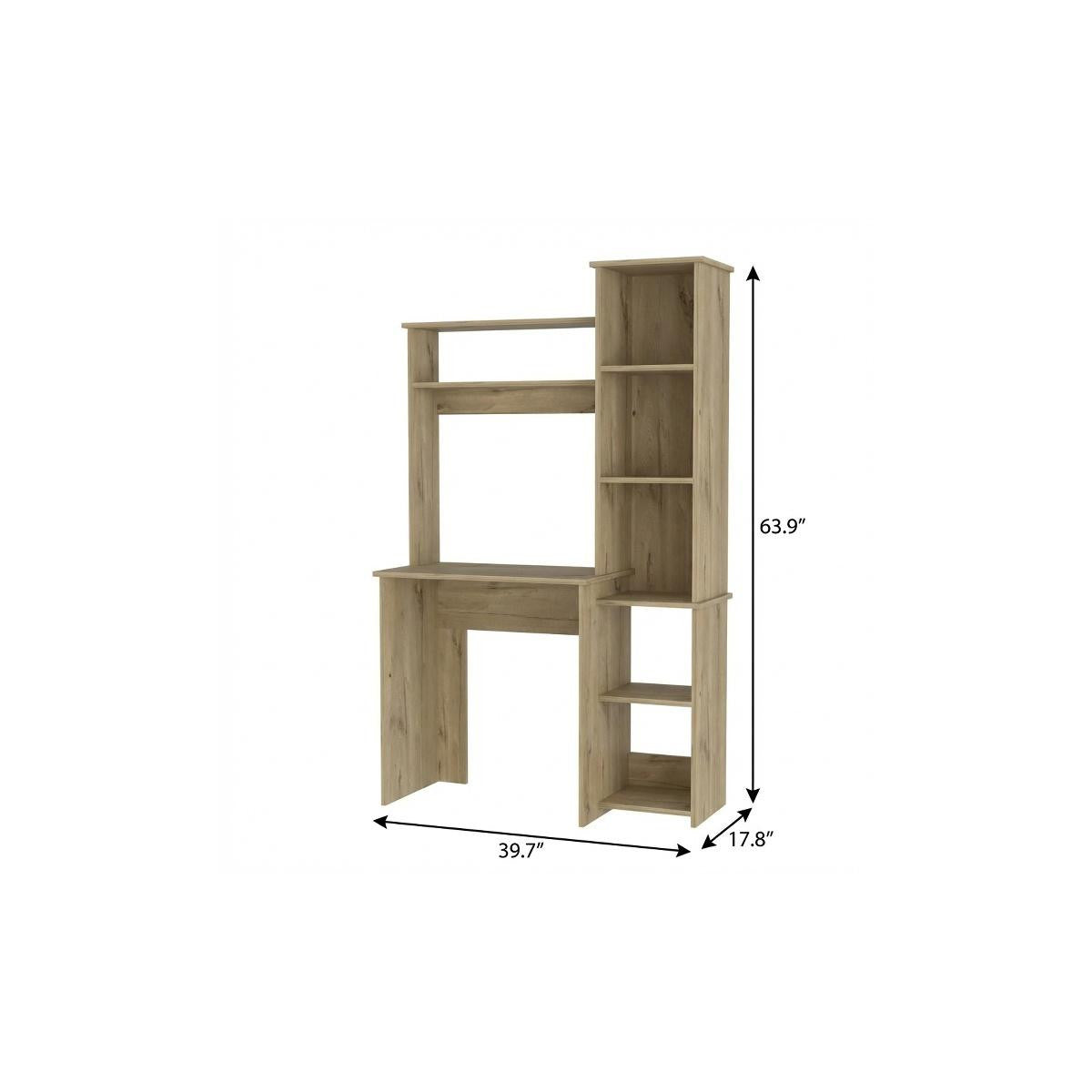 40" Executive Compact Desk | Natural Oak & Integrated Hutch