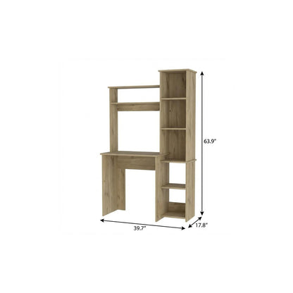 40" Executive Compact Desk | Natural Oak & Integrated Hutch