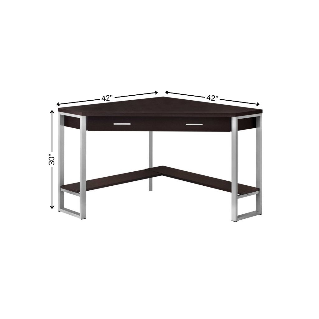 42" Executive Corner Desk | Dark Brown & Silver