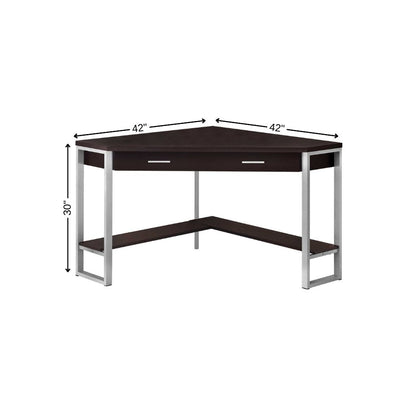 42" Executive Corner Desk | Dark Brown & Silver