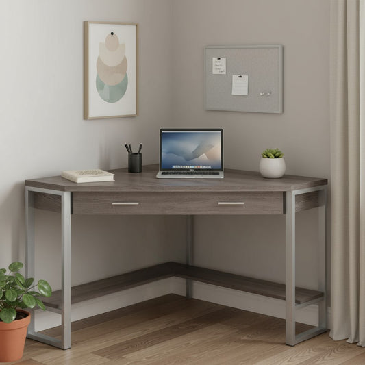 42" Taupe & Silver Corner Computer Desk