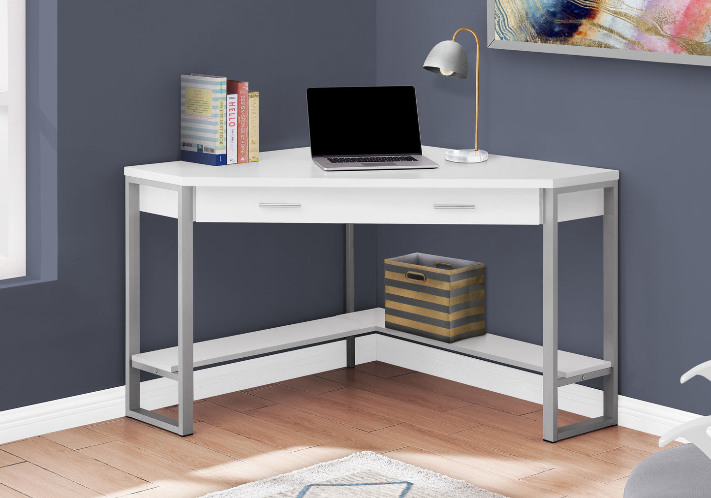42" Executive Corner Desk | White & Silver