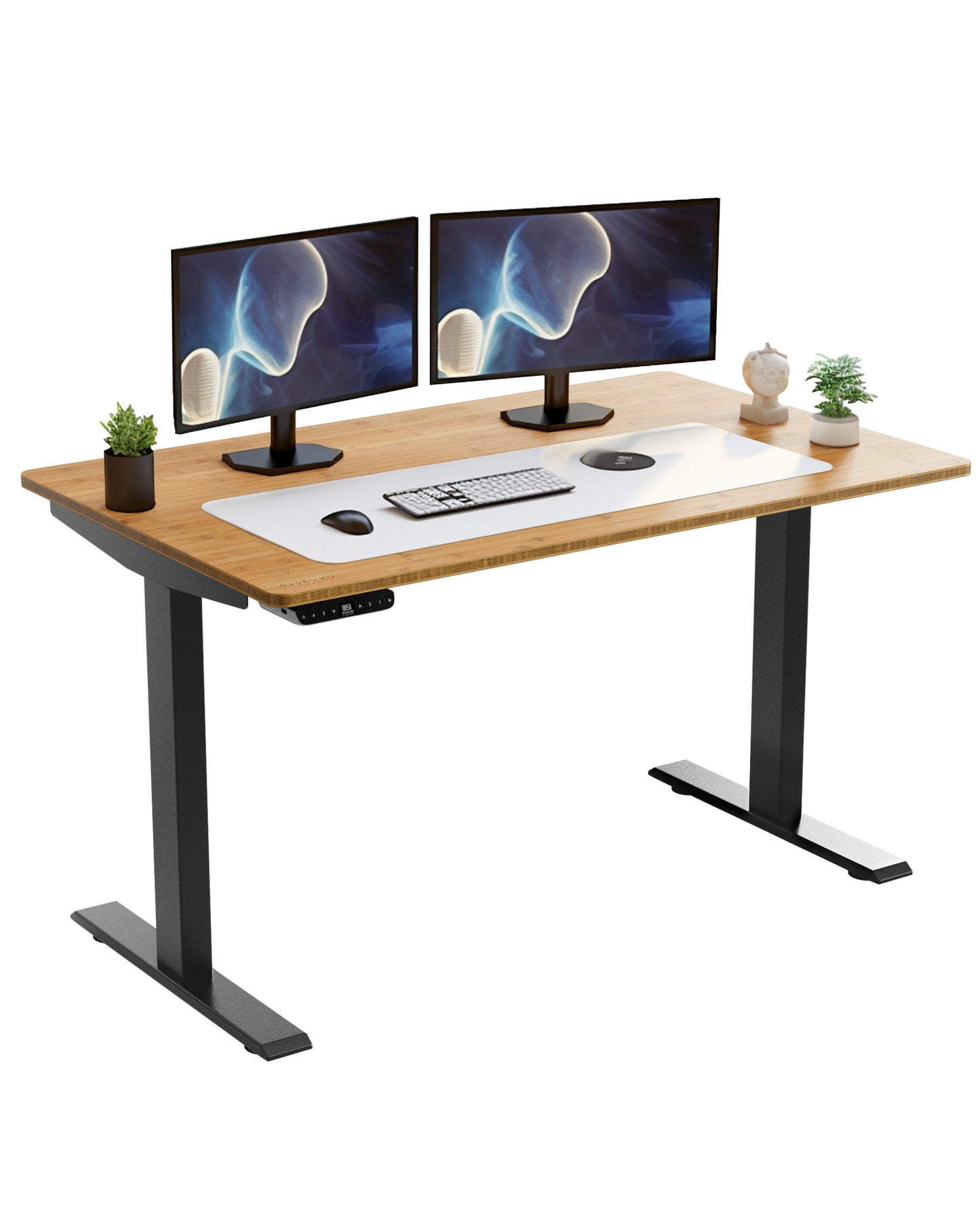 60" Executive Standing Desk | Solid Bamboo & Matte Black Steel