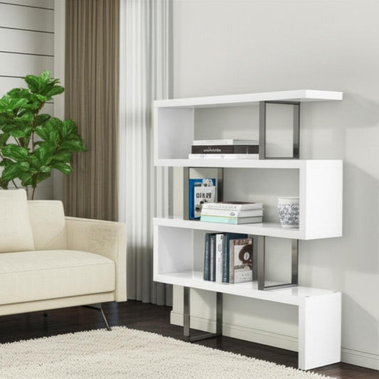 67" Executive Gallery Etagere | Arctic White & Polished Silver