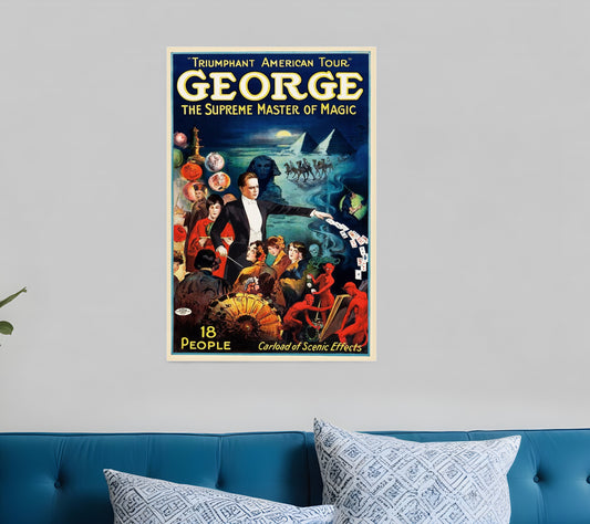 54" "George the Supreme Master" Vintage Magic Print | Azure & Crimson