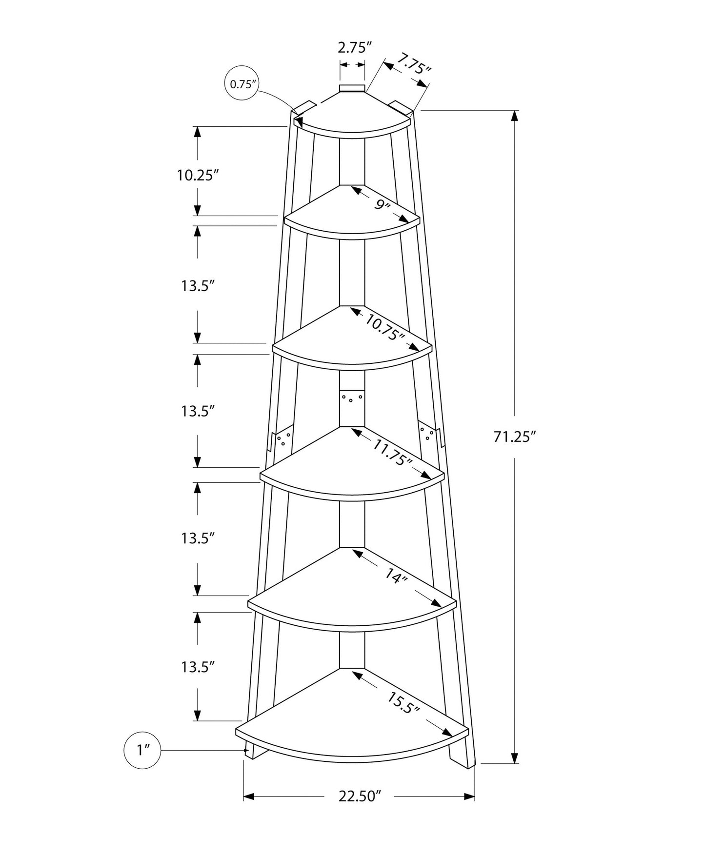 The Spire 71" Espresso Matte 5-Tier Executive Corner Library