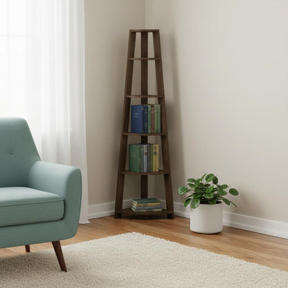The Spire 71" Mahogany-Brown 5-Tier Executive Corner Library