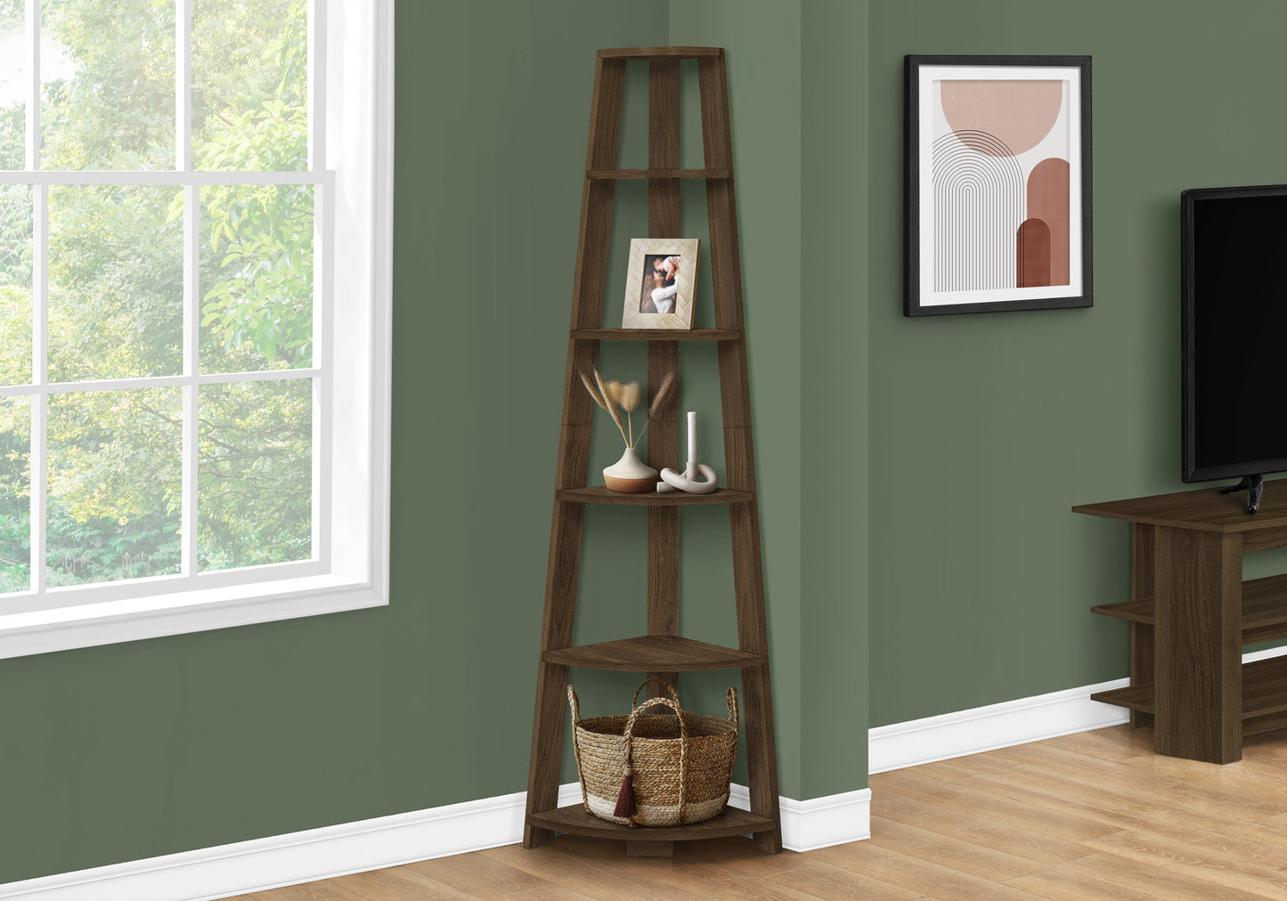 The Spire 71" Mahogany-Brown 5-Tier Executive Corner Library