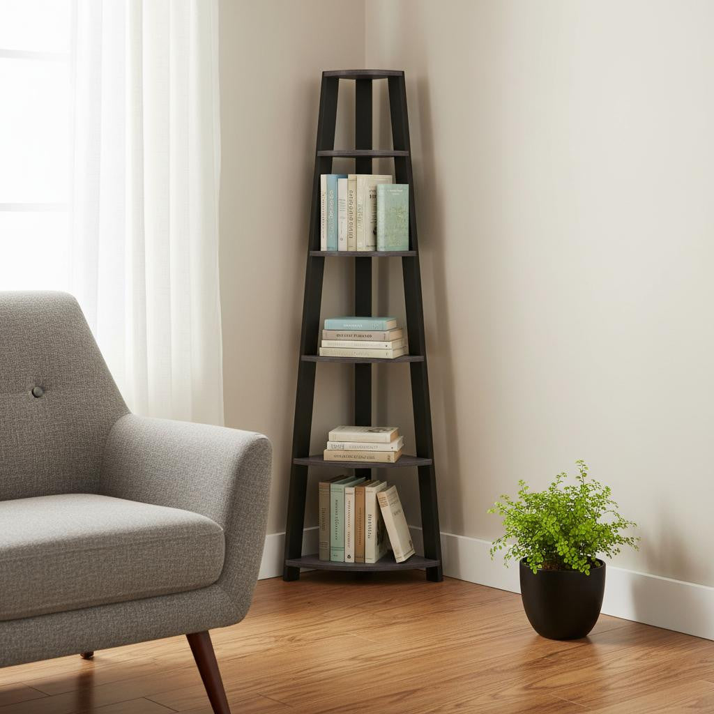 The Spire 71" Steel-Gray Matte 5-Tier Executive Corner Library