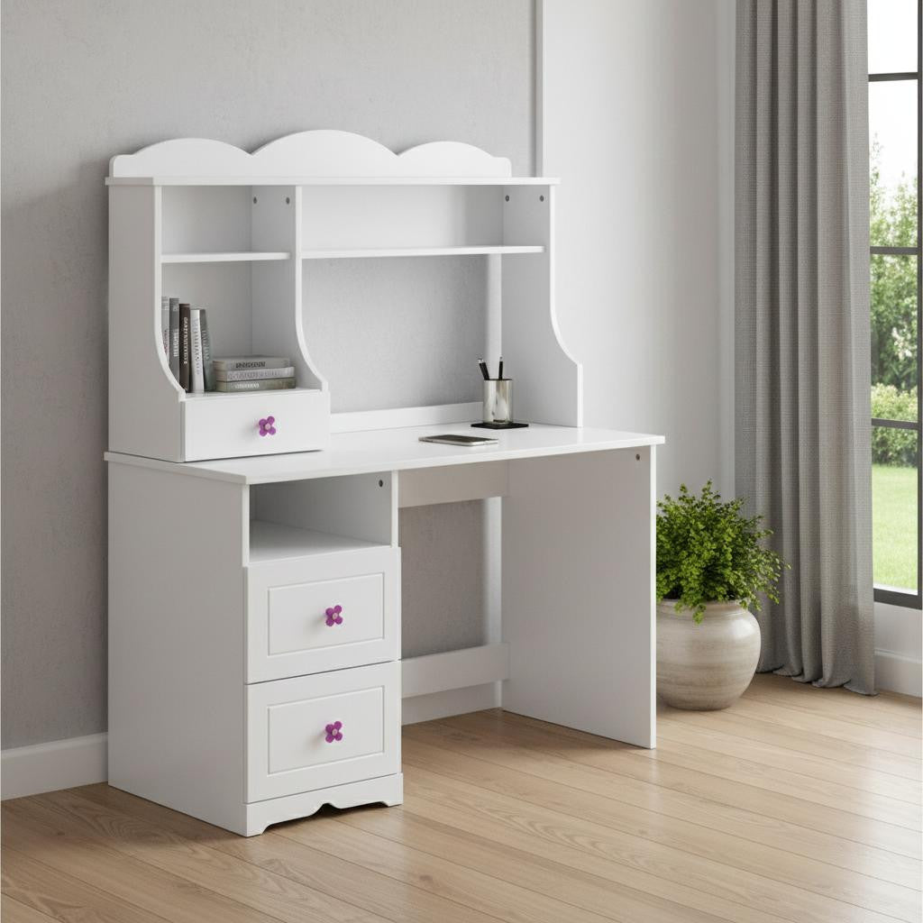 The Kaelen 47" Glossy White Solid Rubberwood Writing Desk