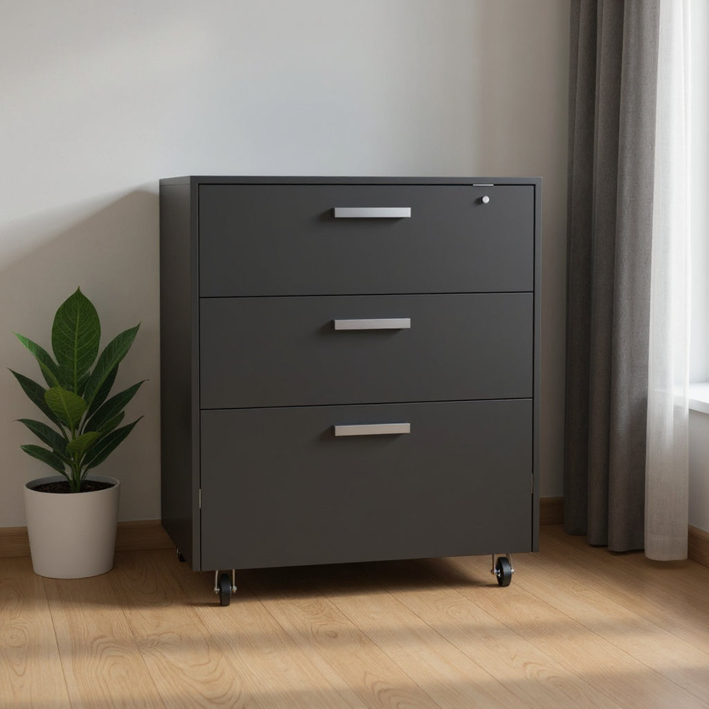 The Kaelen 35" Matte Black 3-Drawer Executive Lateral File Suite