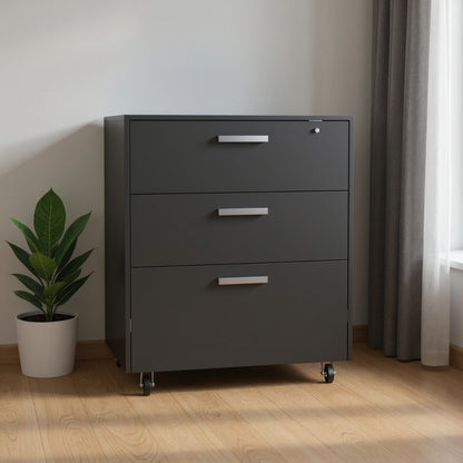 The Kaelen 35" Matte Black 3-Drawer Executive Lateral File Suite