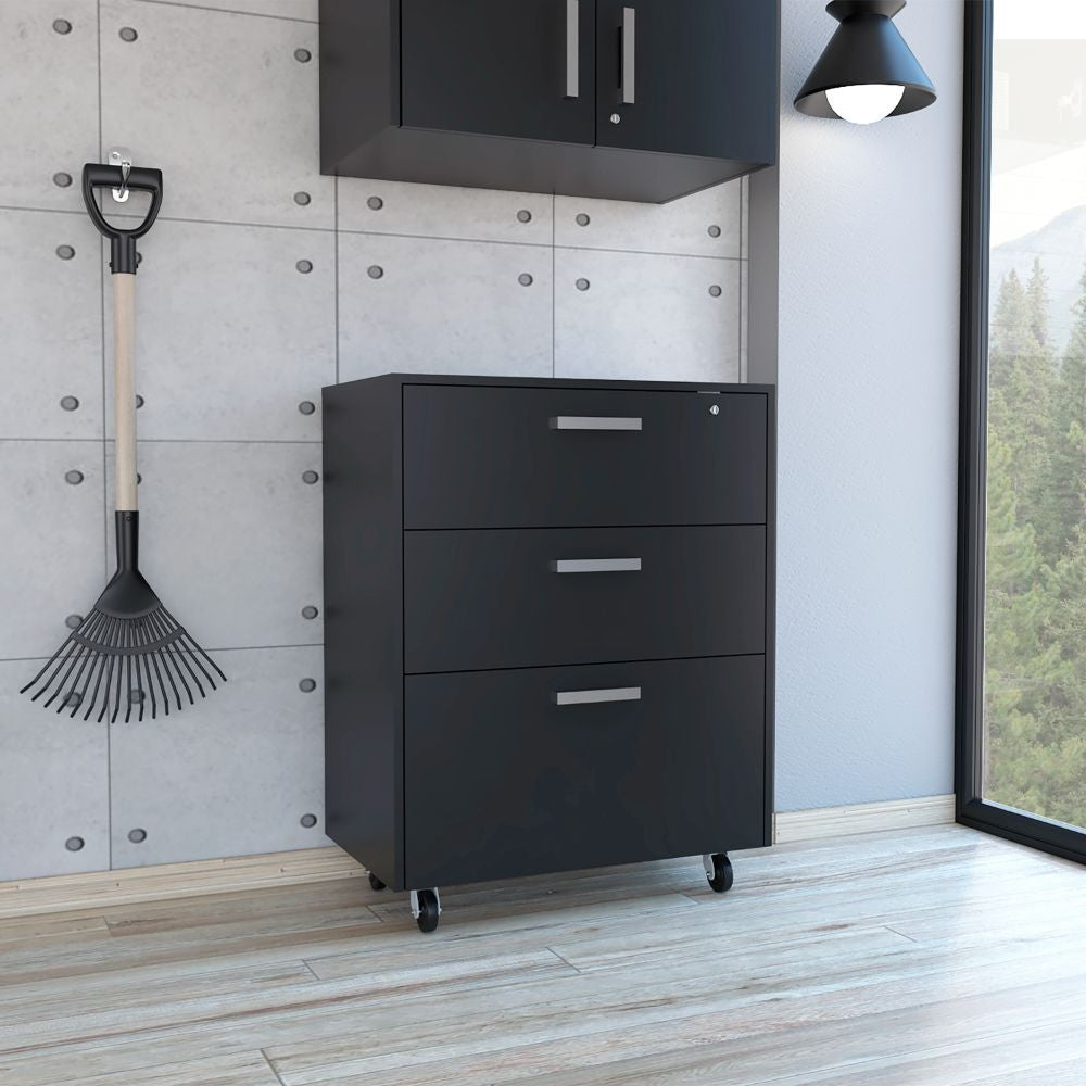 The Kaelen 35" Matte Black 3-Drawer Executive Lateral File Suite