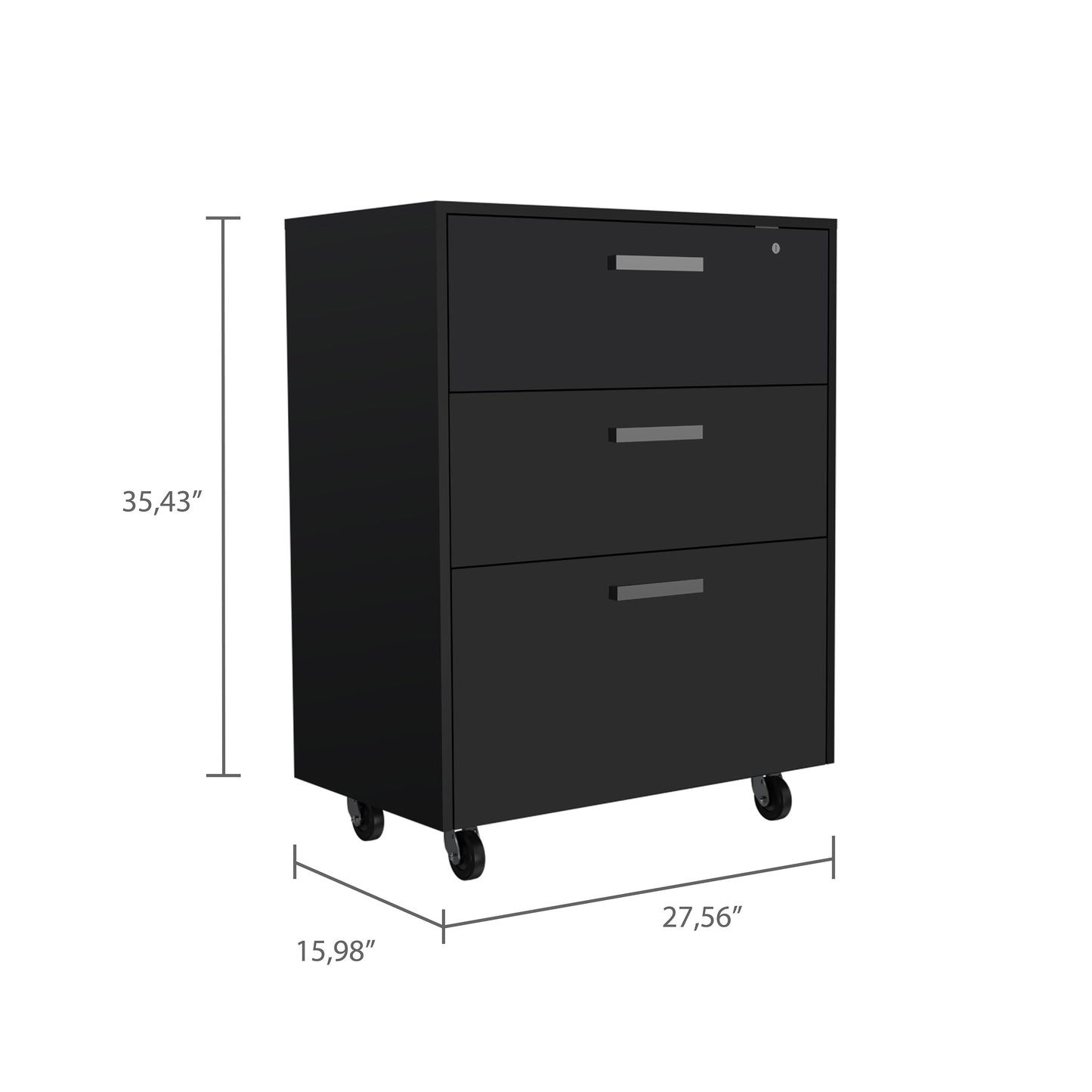 The Kaelen 35" Matte Black 3-Drawer Executive Lateral File Suite