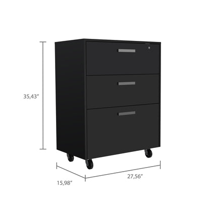 The Kaelen 35" Matte Black 3-Drawer Executive Lateral File Suite