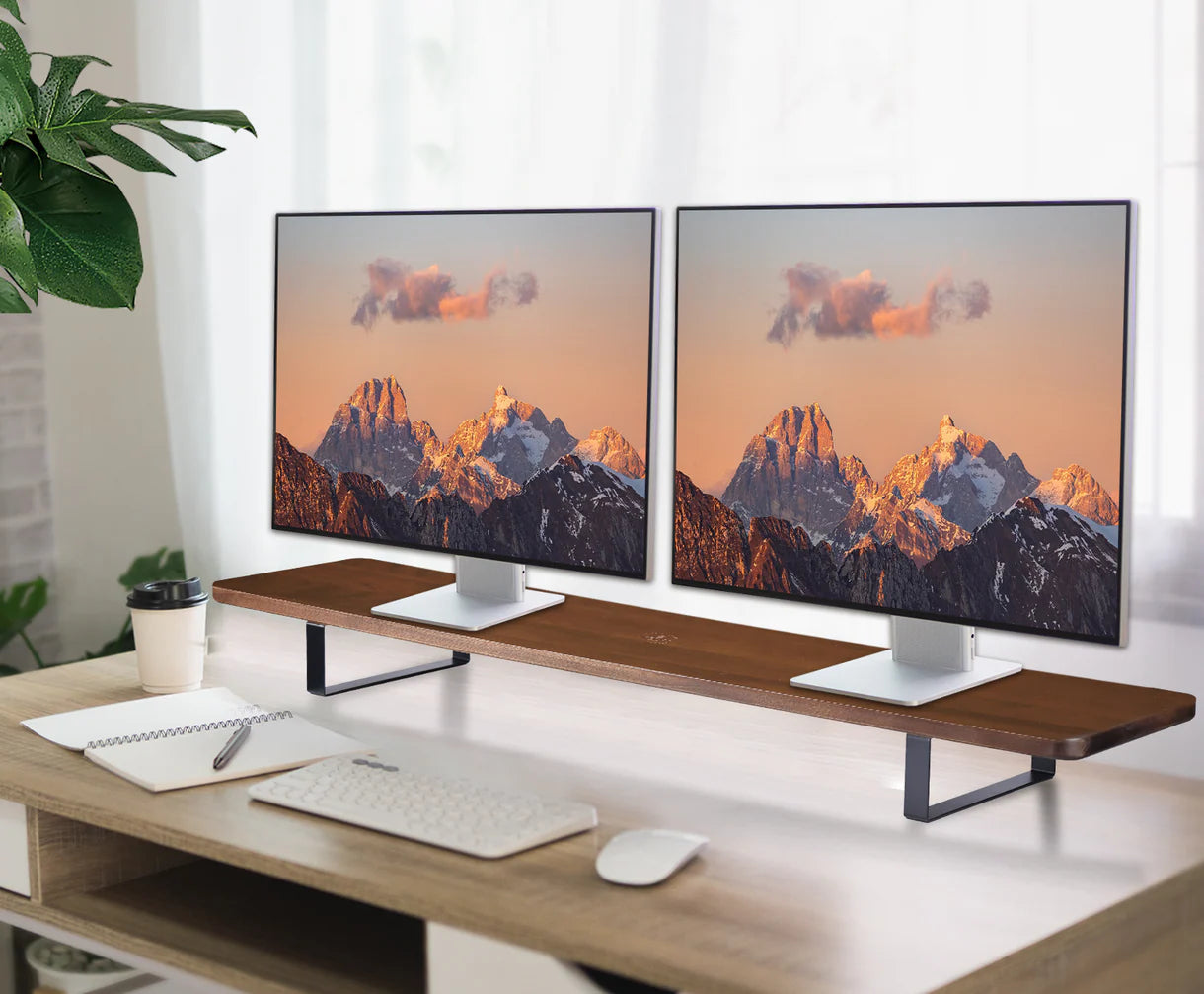 Solid Walnut Desk Shelf | Handcrafted Dual Monitor Stand Riser