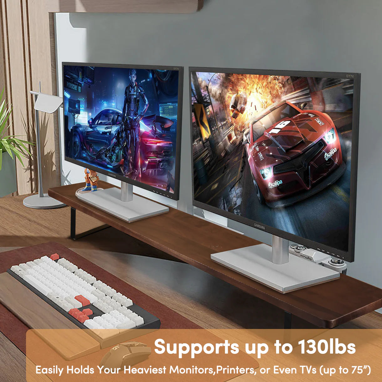 Solid Walnut Desk Shelf | Handcrafted Dual Monitor Stand Riser