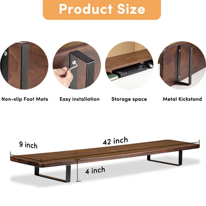 Solid Walnut Desk Shelf | Handcrafted Dual Monitor Stand Riser