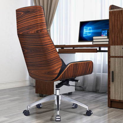 The Vanguard Elite High-Back Chair - Black Genuine Leather & Solid Rosewood