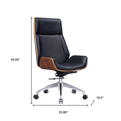 The Vanguard Elite High-Back Chair - Black Genuine Leather & Solid Rosewood