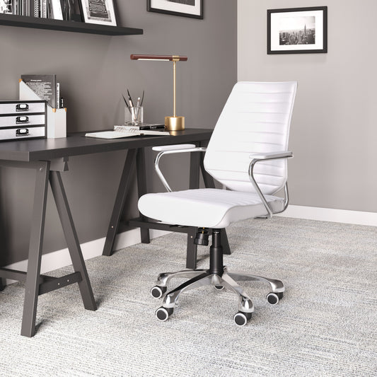 Executive Low-Back Office Chair | Arctic White & Polished Silver