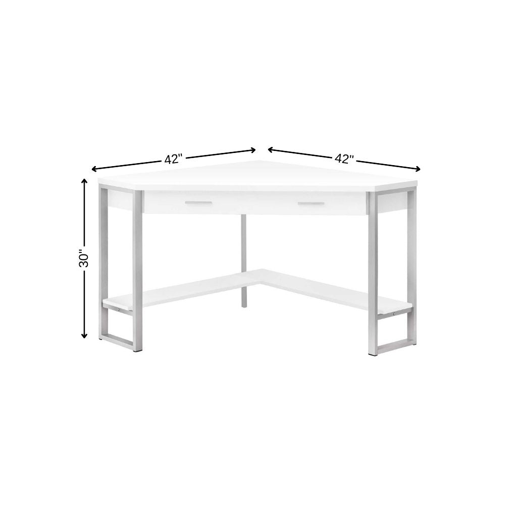 42" Executive Corner Desk | White & Silver