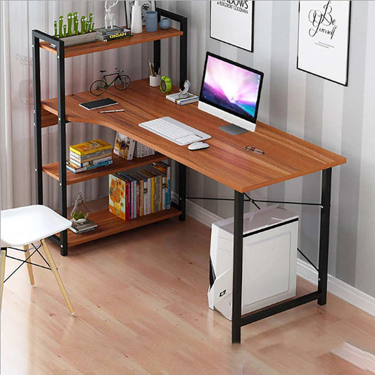 Modern Style Office Desk with 4 Tiers Bookshelf