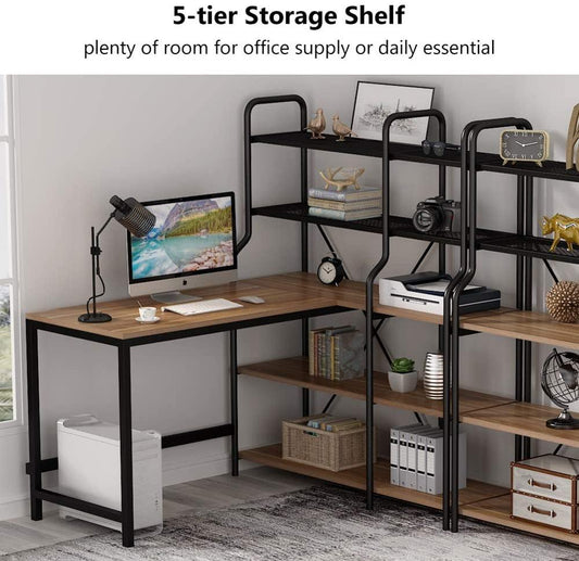 Finest Dynamics L Shaped Office Desk with 5 Storage Shelves
