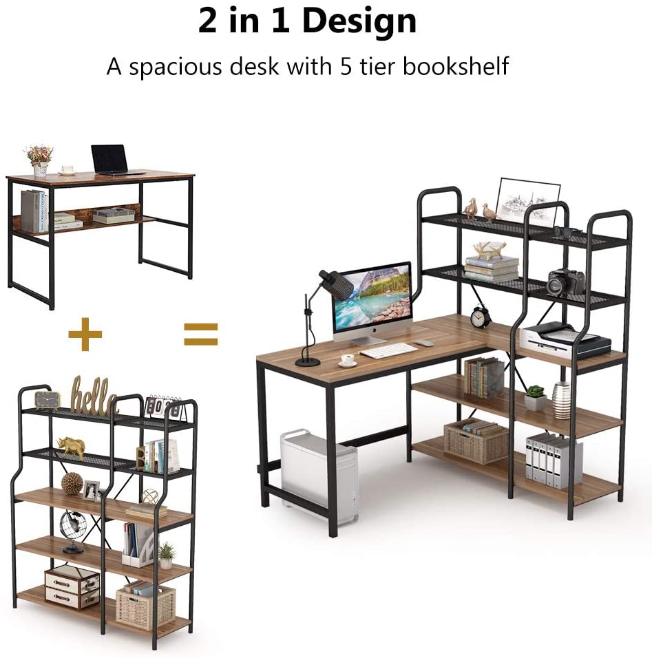 Finest Dynamics L Shaped Office Desk with 5 Storage Shelves