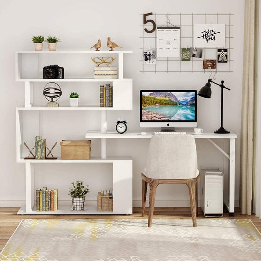 Finest Dynamics Rotating Office Desk with 5 Shelve Bookshelf