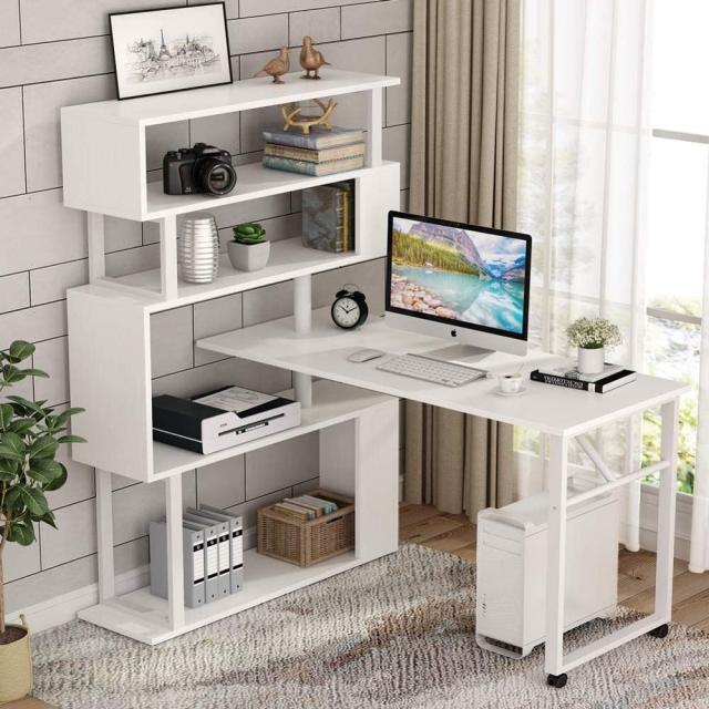 Finest Dynamics Rotating Office Desk with 5 Shelve Bookshelf