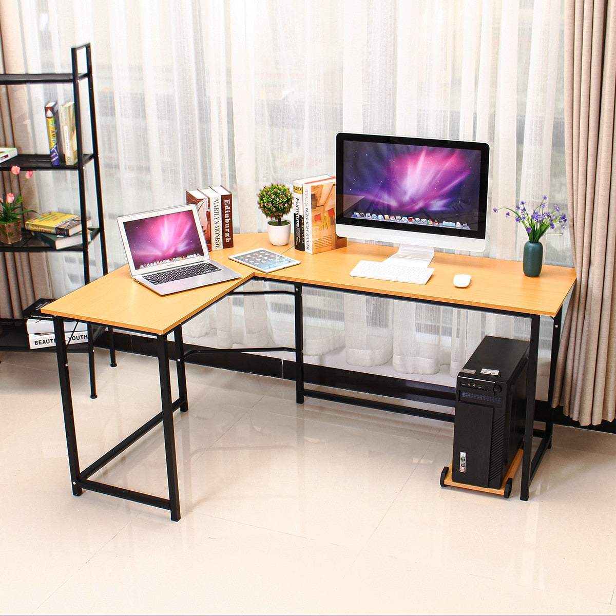 Finest Dynamics L Shaped Desk with Computer Shelf