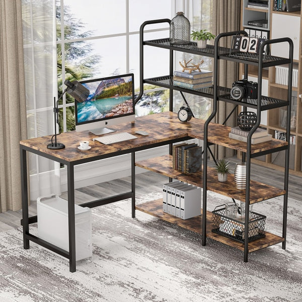 Finest Dynamics L Shaped Office Desk with 5 Storage Shelves