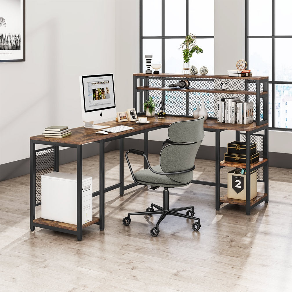 Finest Dynamics L-Shaped Office Desk with Hutch