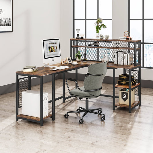 Finest Dynamics L-Shaped Office Desk with Hutch
