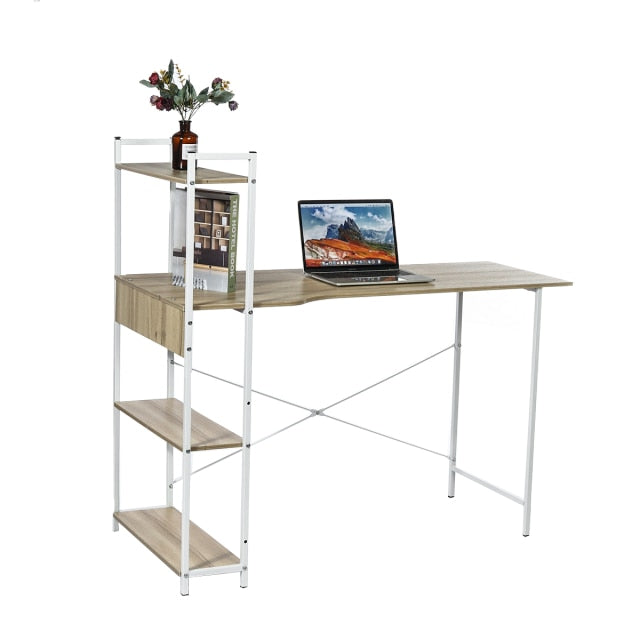 Finest Dynamics H Shape Office Desk with 4 Tiers Bookshelf