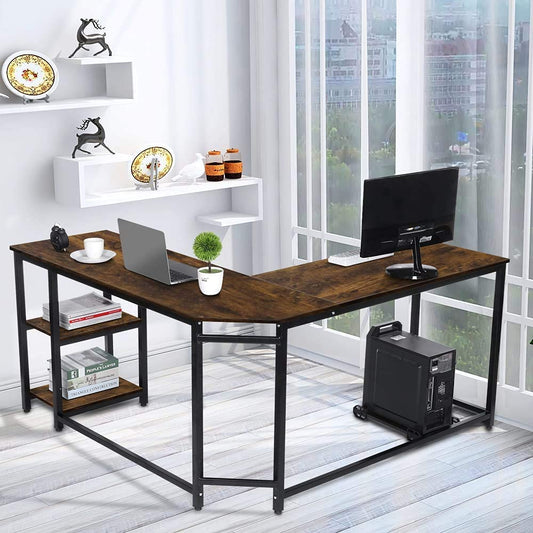 Finest Dynamics L Shaped Office Desk with Shelves